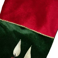 20'' Dark Green and Burgundy Candle and Pine Cone Velveteen Christmas Stocking