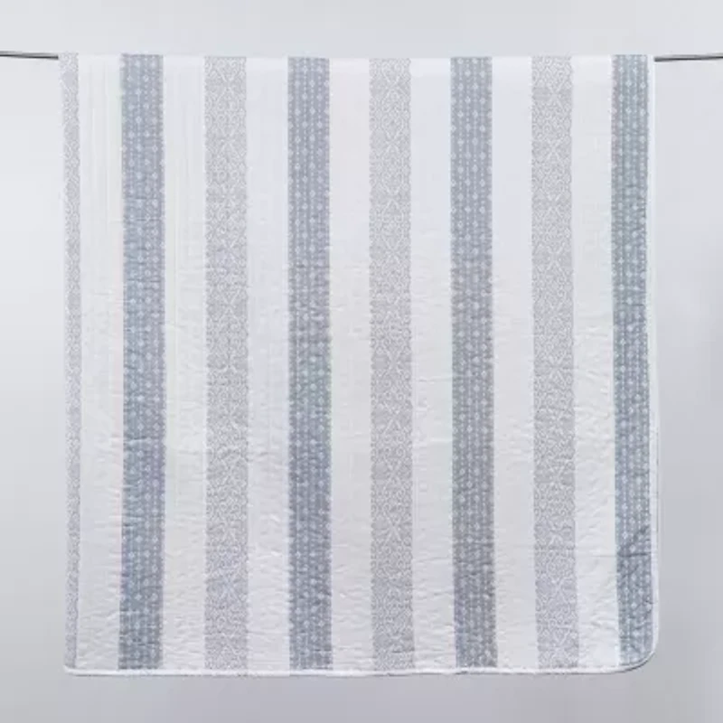 Linery Patterned Stripe Design Reversible Quilt Set