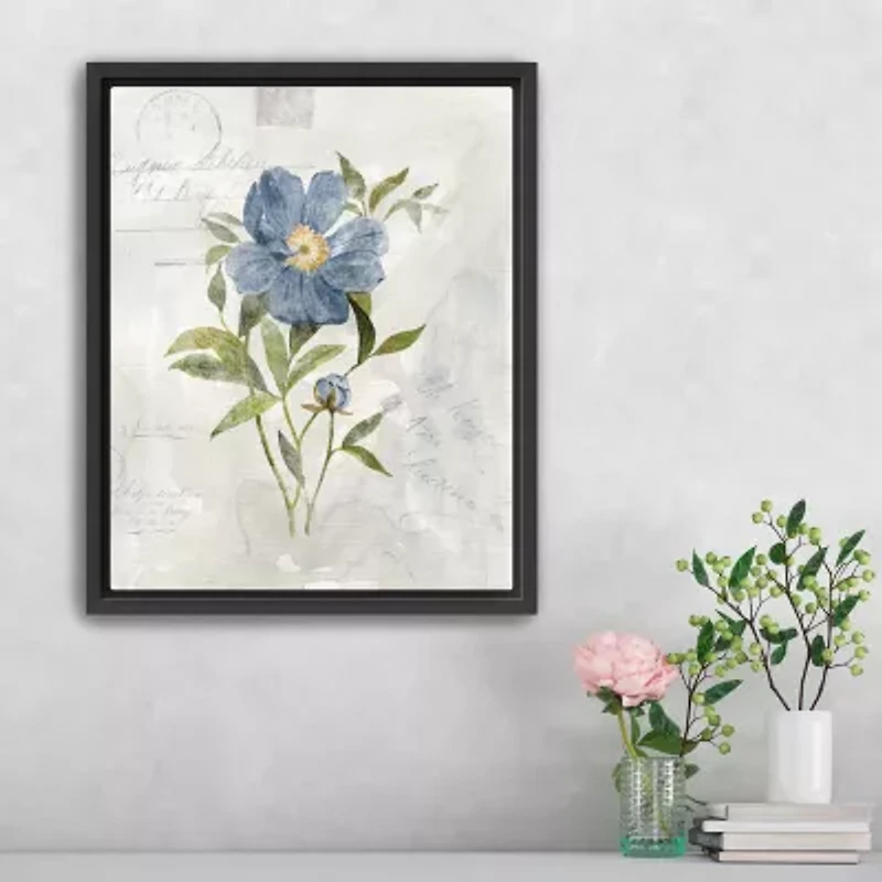 Lumaprints Blue Linen Peony Framed Canvas Art