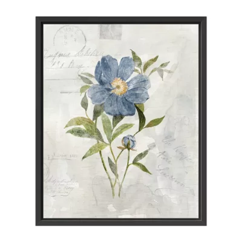 Lumaprints Blue Linen Peony Framed Canvas Art