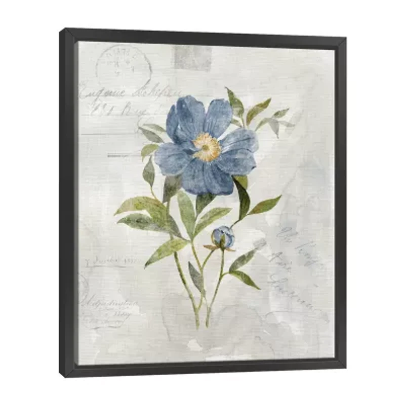 Lumaprints Blue Linen Peony Framed Canvas Art