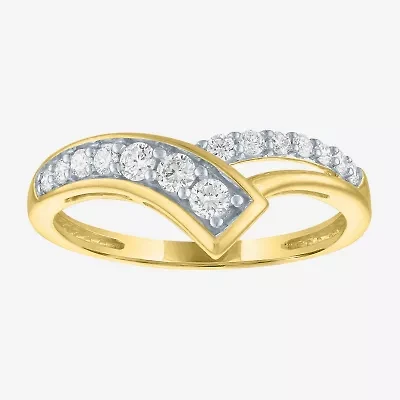 (G-H, Si2-I1) Womens 1/3 CT. T.W. Lab Grown White Diamond 10K Gold Bypass  Cocktail Ring