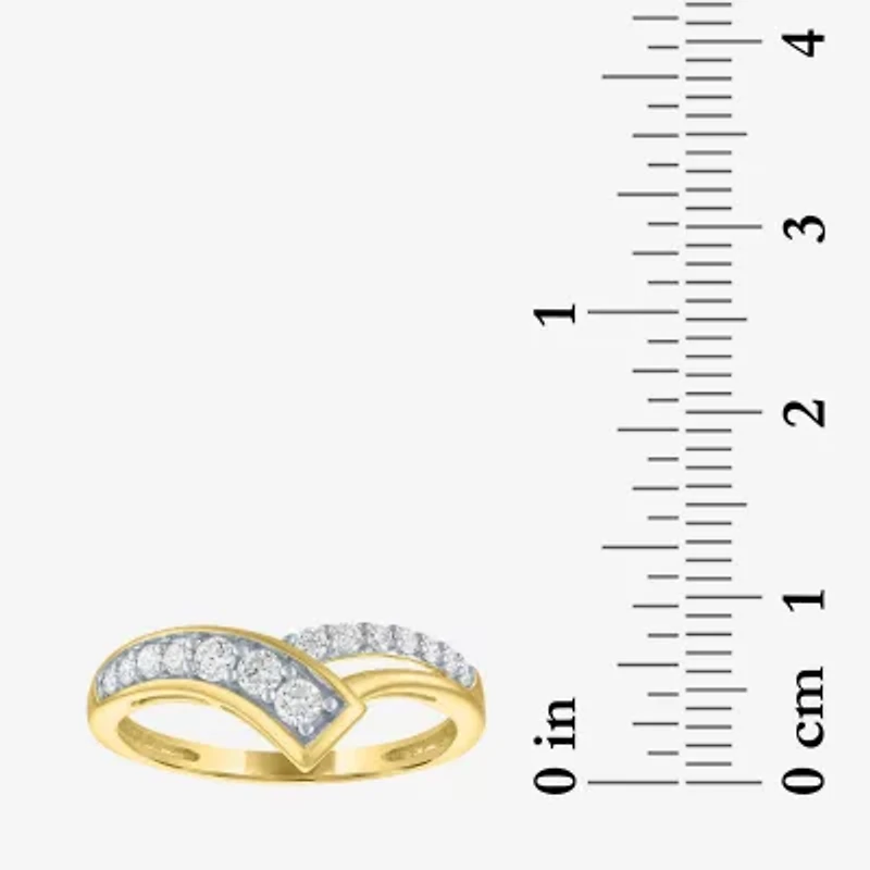 (G-H, Si2-I1) Womens 1/3 CT. T.W. Lab Grown White Diamond 10K Gold Bypass  Cocktail Ring