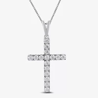 Womens 1/ CT. T.W. Lab Grown White Diamond 10K White Gold Cross 18 Inch Pendant Necklace