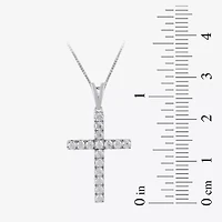 Womens 1/ CT. T.W. Lab Grown White Diamond 10K White Gold Cross 18 Inch Pendant Necklace