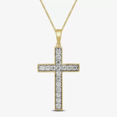 Womens 1/ CT. T.W. Lab Grown White Diamond 10K Gold Cross 18 Inch Pendant Necklace