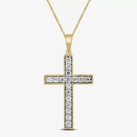Womens 1/ CT. T.W. Lab Grown White Diamond 10K Gold Cross 18 Inch Pendant Necklace