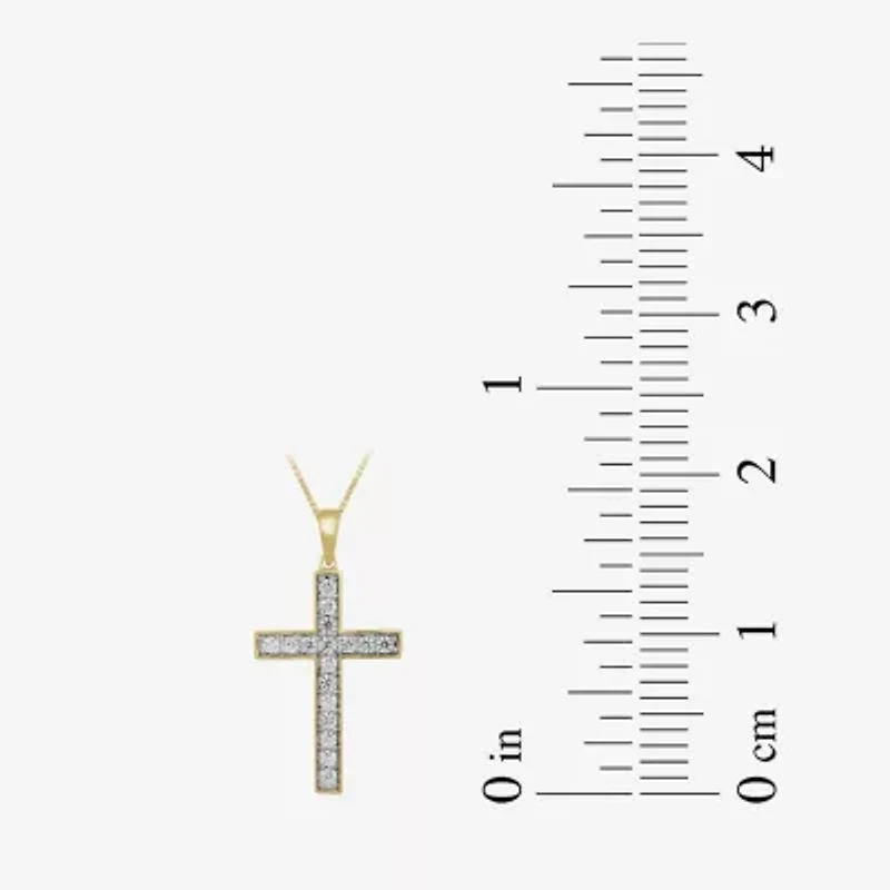 Womens 1/ CT. T.W. Lab Grown White Diamond 10K Gold Cross 18 Inch Pendant Necklace