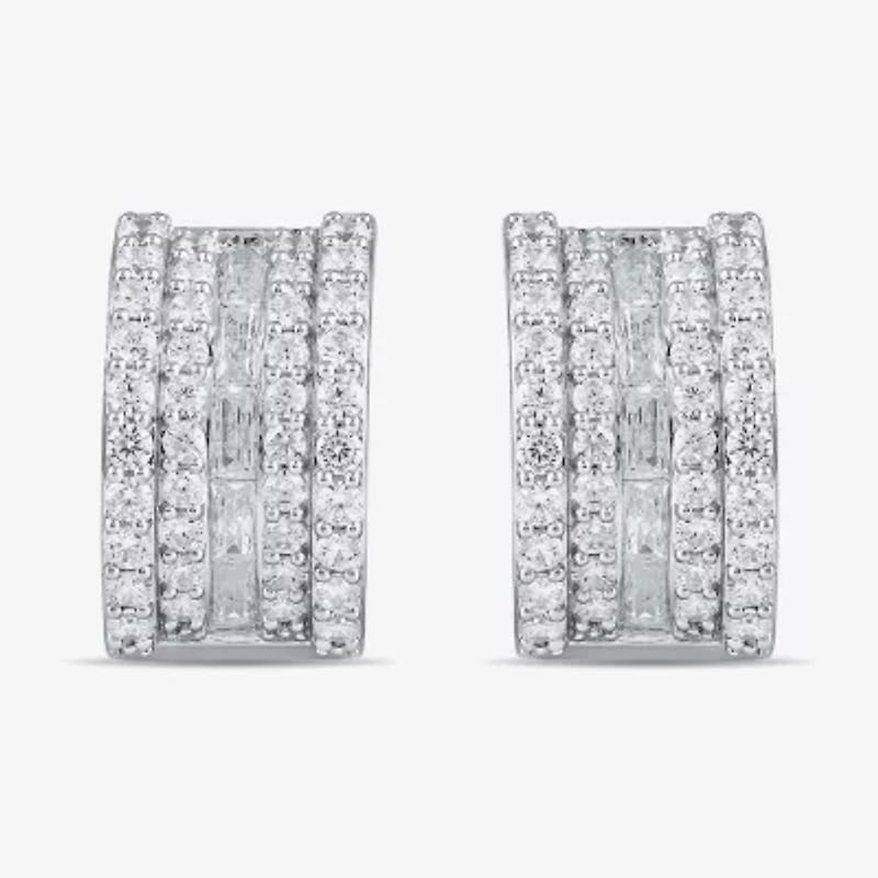 Womens 2 CT. T.W. Lab Grown White Diamond 10K White Gold 18.1mm Hoop Earrings