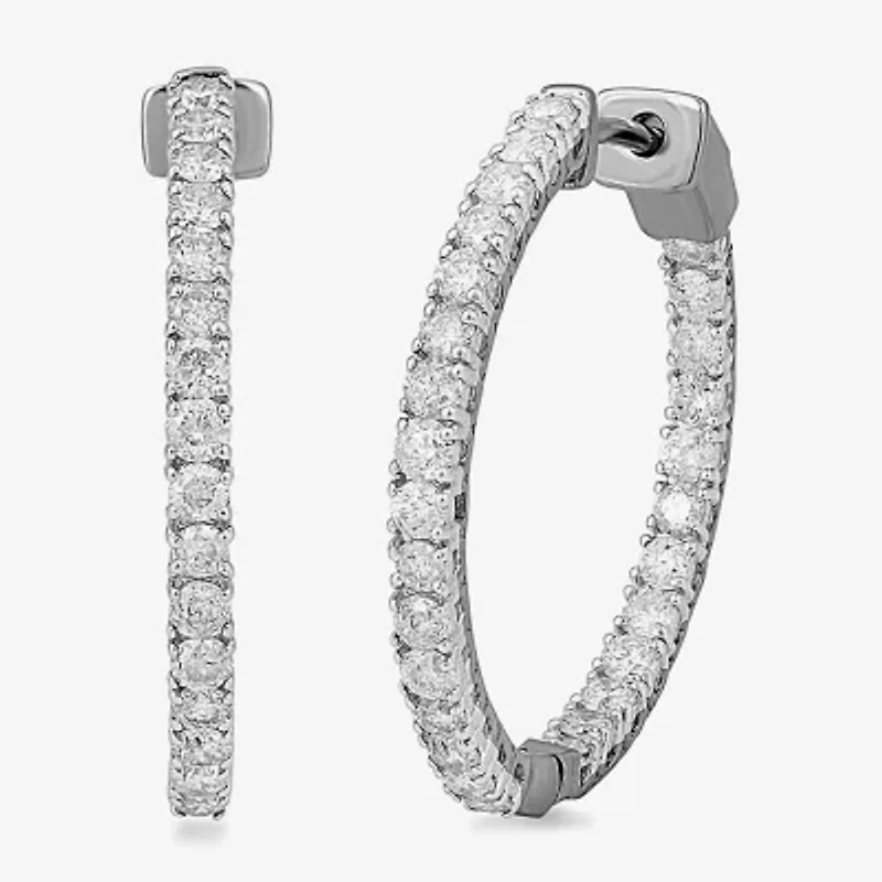 Womens 1 1/2 CT. T.W. Lab Grown White Diamond 10K White Gold 24.5mm Hoop Earrings