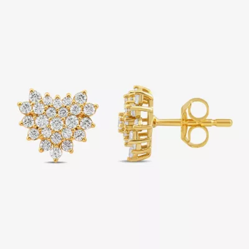 3/4 CT. T.W. Lab Grown White Diamond 10K Gold 10.1mm Heart Stud Earrings