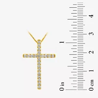Womens 1 CT. T.W. Lab Grown White Diamond 10K Gold Cross 18 Inch Pendant Necklace