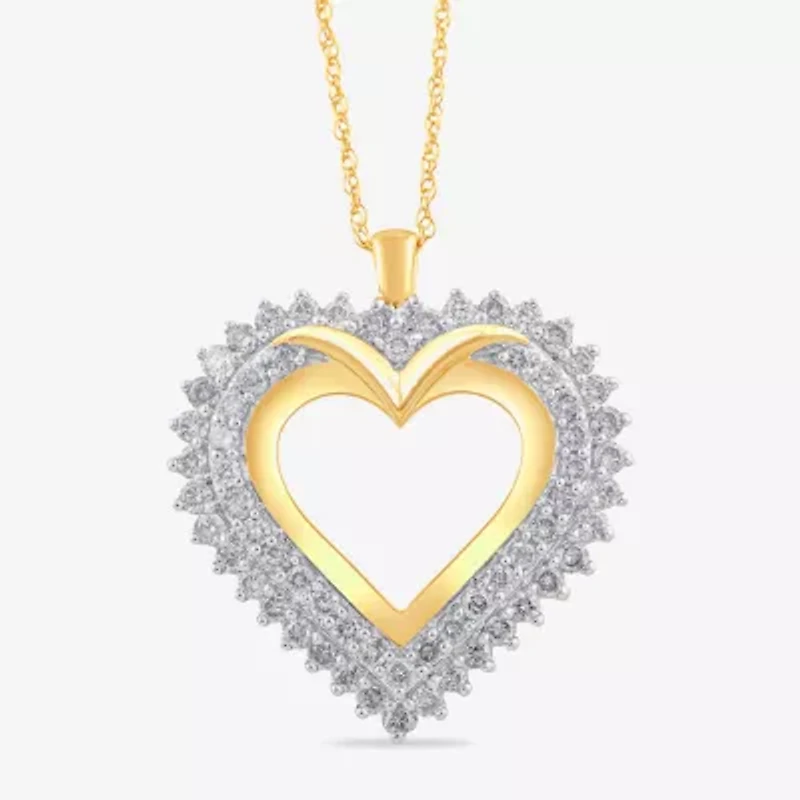 Womens 1 CT. T.W. Lab Grown White Diamond 10K Gold Heart 18 Inch Pendant Necklace