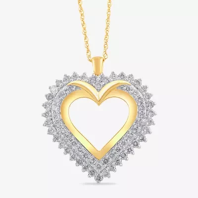 Womens 1 CT. T.W. Lab Grown White Diamond 10K Gold Heart 18 Inch Pendant Necklace