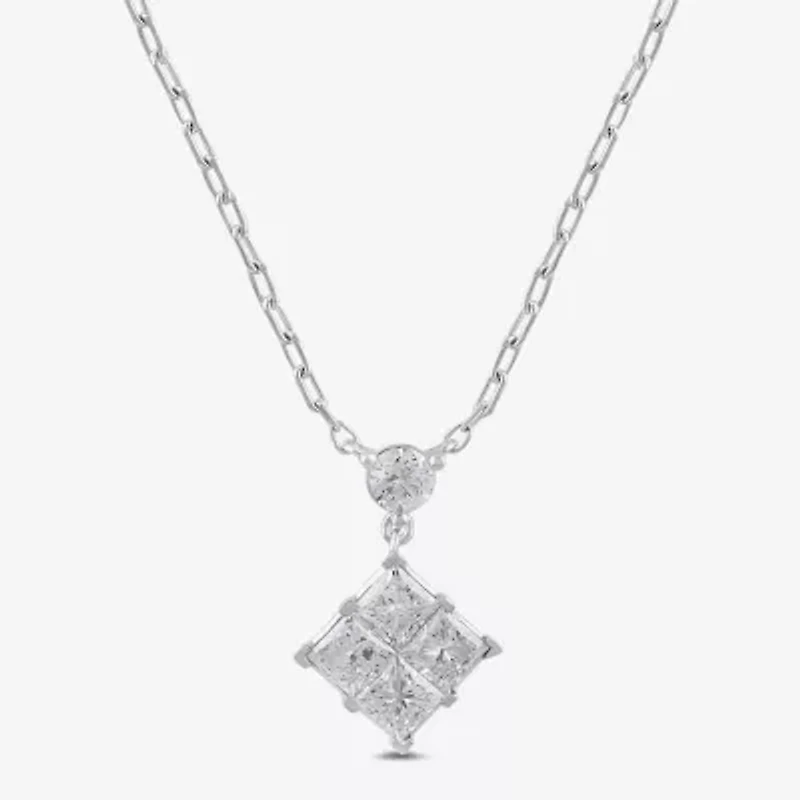 Womens 1 CT. T.W. Lab Grown White Diamond 10K White Gold 18 Inch Pendant Necklace