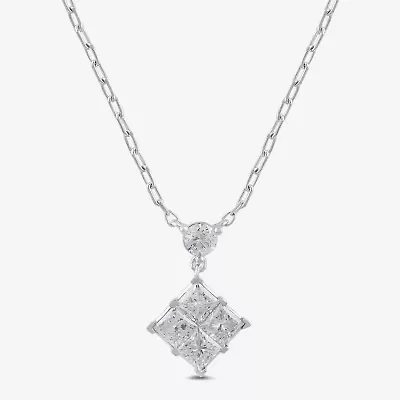 Womens 1 CT. T.W. Lab Grown White Diamond 10K White Gold 18 Inch Pendant Necklace