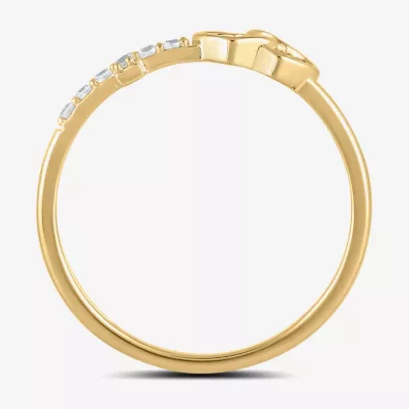 Womens Diamond Accent Lab Grown White 10K Gold Cross Heart Band