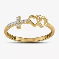 Womens Diamond Accent Lab Grown White 10K Gold Cross Heart Band