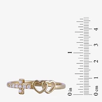 Womens Diamond Accent Lab Grown White 10K Gold Cross Heart Band