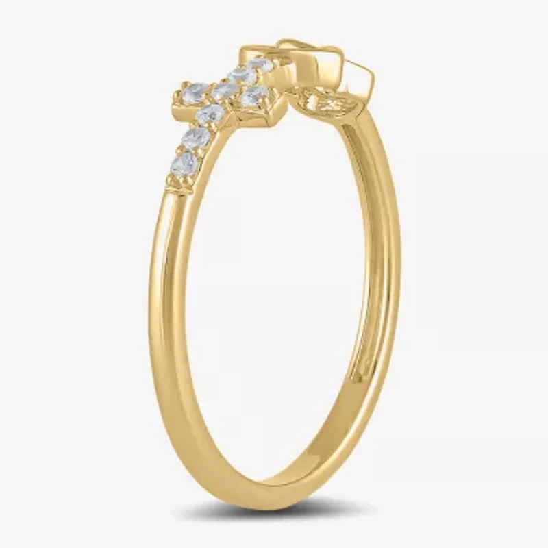 Womens Diamond Accent Lab Grown White 10K Gold Cross Heart Band