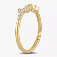 Womens Diamond Accent Lab Grown White 10K Gold Cross Heart Band