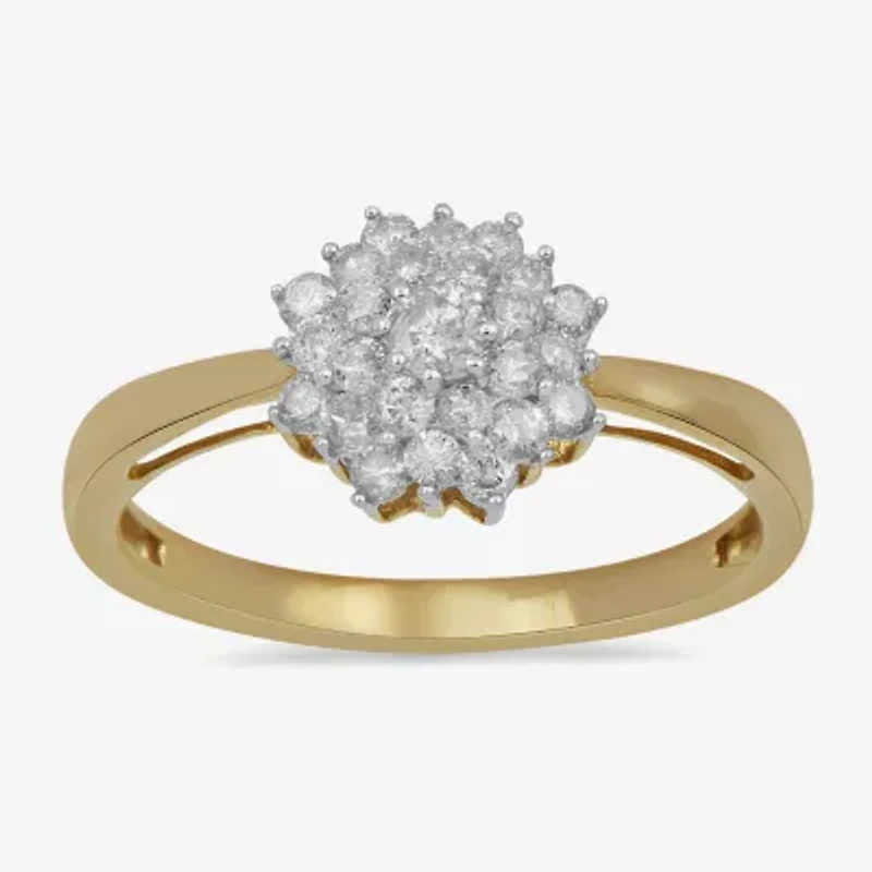 Womens 1/2 CT. T.W. Lab Grown White Diamond 10K Gold Cluster Cocktail Ring