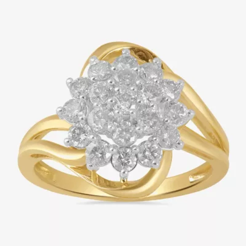 Womens 1 CT. T.W. Lab Grown White Diamond 10K Gold Cluster Cocktail Ring
