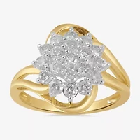Womens 1 CT. T.W. Lab Grown White Diamond 10K Gold Cluster Cocktail Ring