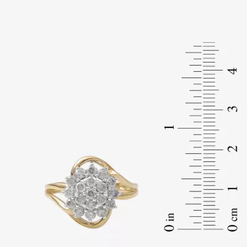 Womens 1 CT. T.W. Lab Grown White Diamond 10K Gold Cluster Cocktail Ring