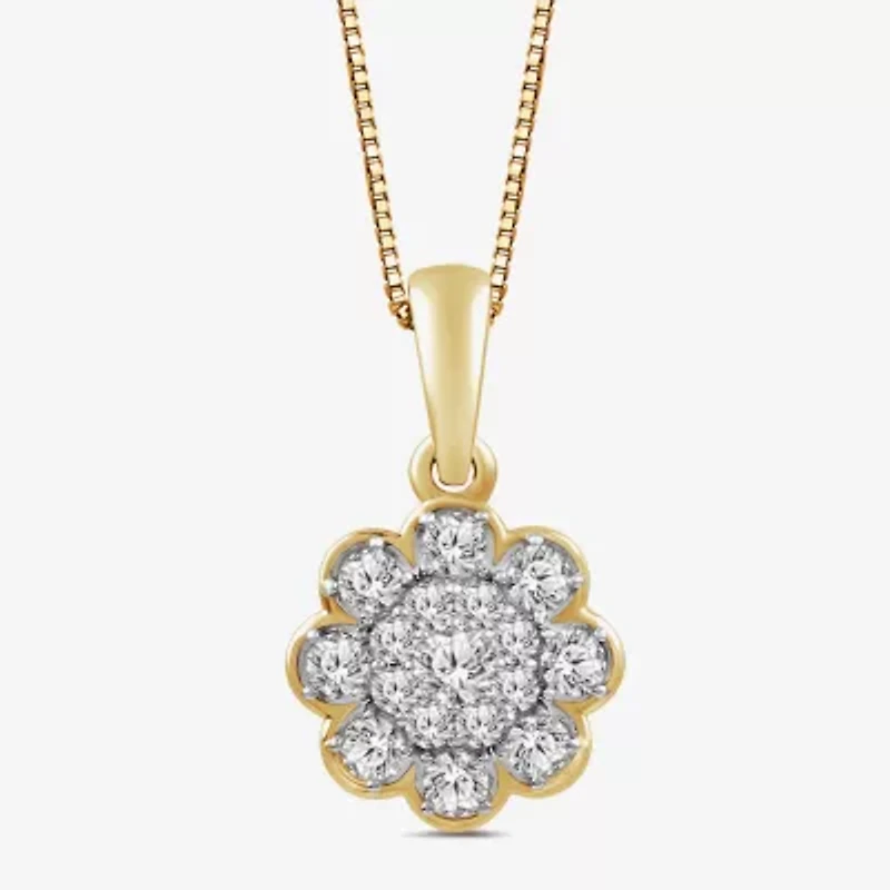 Diamond Blossom I2.I Womens 1/3 CT. T.W. Lab Grown White Diamond 10K Gold Flower 18 Inch Pendant Necklace