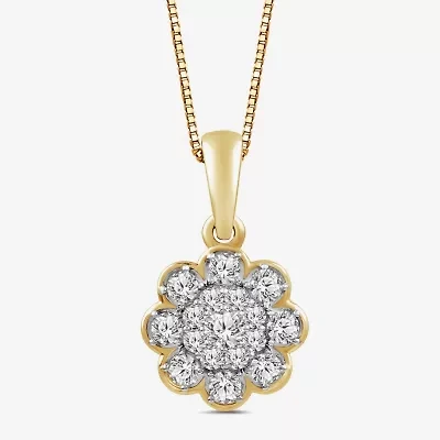 Diamond Blossom I2.I Womens 1/3 CT. T.W. Lab Grown White Diamond 10K Gold Flower 18 Inch Pendant Necklace