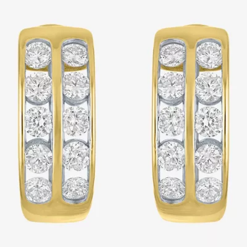 (Gh / Si2 I1) Womens 1 CT. T.W. Lab Grown White Diamond 10K Gold 15mm Hoop Earrings