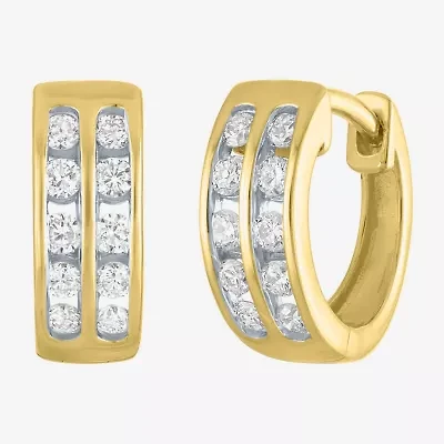 (Gh / Si2 I1) Womens 1/3 CT. T.W. Lab Grown White Diamond 10K Gold 11mm Hoop Earrings