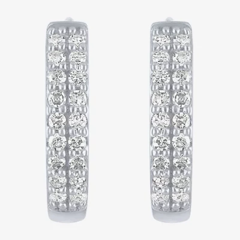 (Gh / Si2 I1) Womens 1/6 CT. T.W. Lab Grown White Diamond 10K White Gold 12mm Hoop Earrings