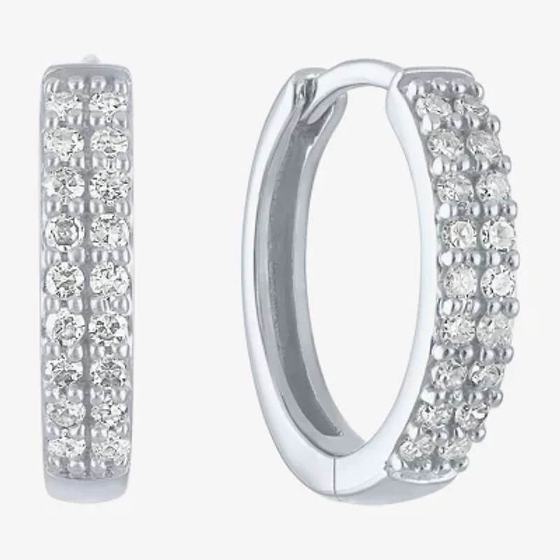 (Gh / Si2 I1) Womens 1/6 CT. T.W. Lab Grown White Diamond 10K White Gold 12mm Hoop Earrings