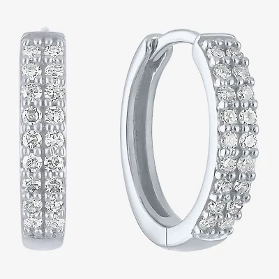 (Gh / Si2 I1) Womens 1/6 CT. T.W. Lab Grown White Diamond 10K White Gold 12mm Hoop Earrings
