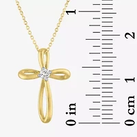 (Si2-I1/G-H) Womens Diamond Accent Lab Grown White Diamond 10K Gold Cross 16 Inch Pendant Necklace