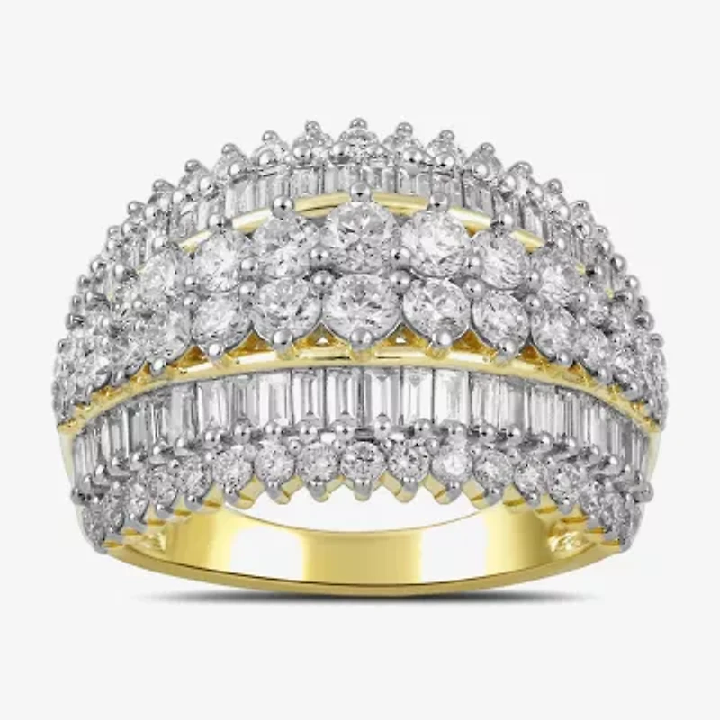 (G/Si2) Womens 2 CT. T.W. Lab Grown White Diamond 10K Gold Cluster Cocktail Ring