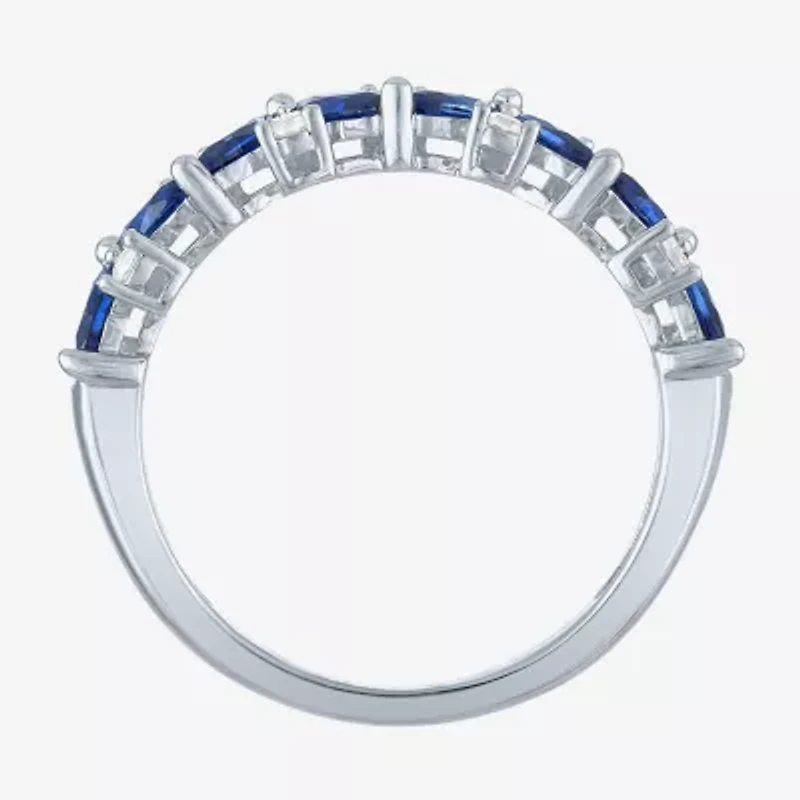 Modern Bride Gemstone Womens 1/10 CT. T.W. Lab Created Blue Sapphire 10K White Gold Wedding Band