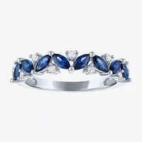 Modern Bride Gemstone Womens 1/10 CT. T.W. Lab Created Blue Sapphire 10K White Gold Wedding Band