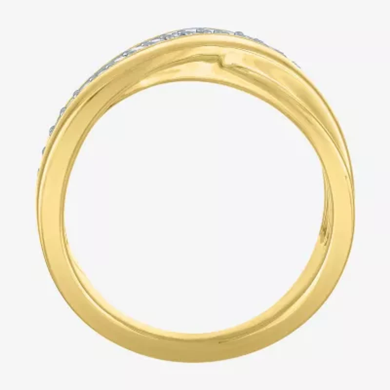 Diamond Addiction (G-H, Si2-I1) Womens 10.5MM 1/4 CT. T.W. Lab Grown White 14K Gold Over Silver Sterling Round Crossover Side Stone Band
