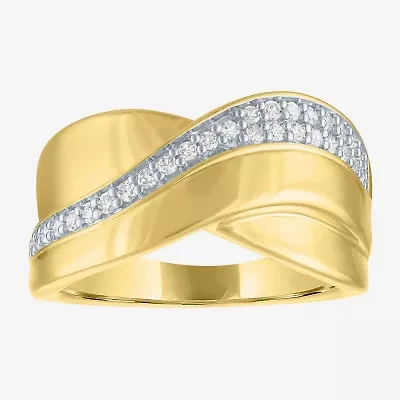 Diamond Addiction (G-H, Si2-I1) Womens 10.5MM 1/4 CT. T.W. Lab Grown White 14K Gold Over Silver Sterling Round Crossover Side Stone Band