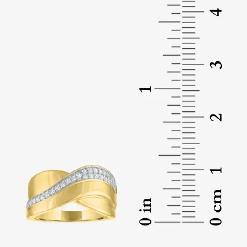 Diamond Addiction (G-H, Si2-I1) Womens 10.5MM 1/4 CT. T.W. Lab Grown White 14K Gold Over Silver Sterling Round Crossover Side Stone Band