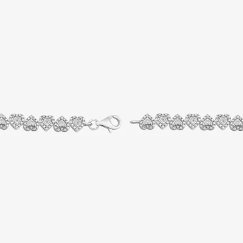 Womens 1/10 CT. T.W. Lab Grown White Diamond Sterling Silver Heart 7.25 Inch Tennis Bracelet