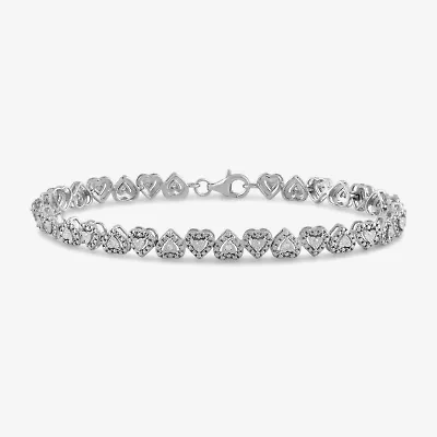 Womens 1/10 CT. T.W. Lab Grown White Diamond Sterling Silver Heart 7.25 Inch Tennis Bracelet