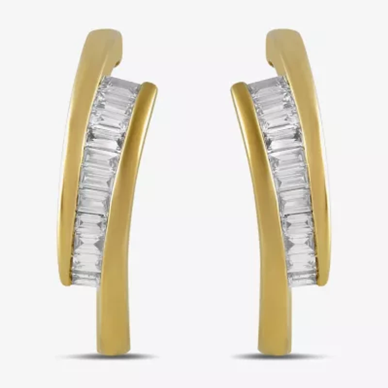 (F-Si1) Womens 1/2 CT. T.W. Lab Grown White Diamond 14K Gold Over Silver Sterling Silver 20.7mm Hoop Earrings