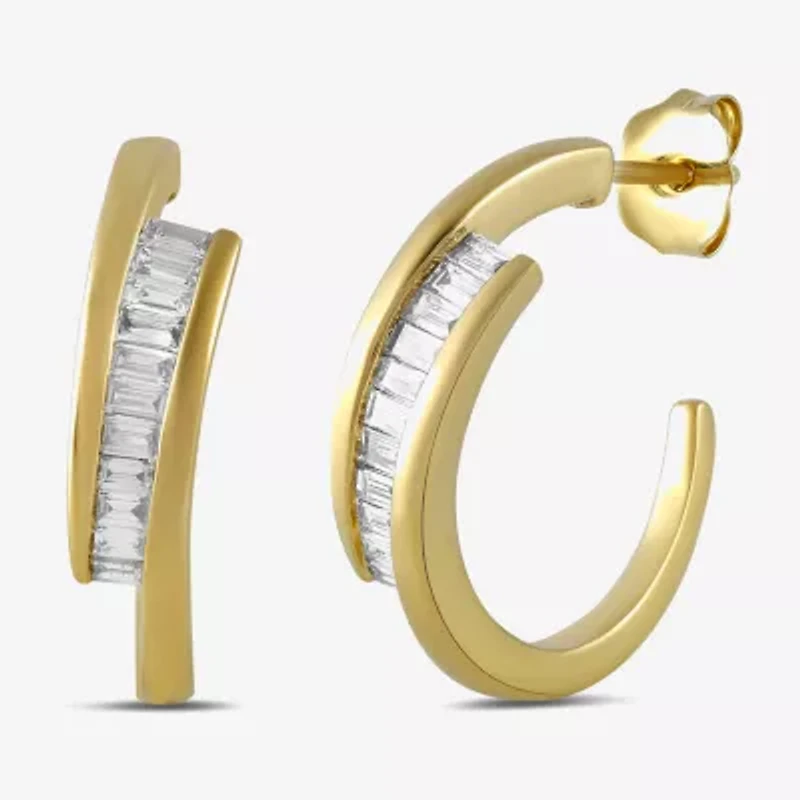 (F-Si1) Womens 1/2 CT. T.W. Lab Grown White Diamond 14K Gold Over Silver Sterling Silver 20.7mm Hoop Earrings