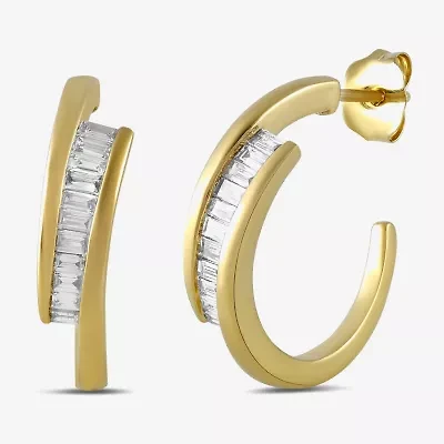 (F-Si1) Womens 1/2 CT. T.W. Lab Grown White Diamond 14K Gold Over Silver Sterling Silver 20.7mm Hoop Earrings