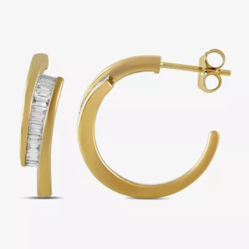 (F-Si1) Womens 1/2 CT. T.W. Lab Grown White Diamond 14K Gold Over Silver Sterling Silver 20.7mm Hoop Earrings