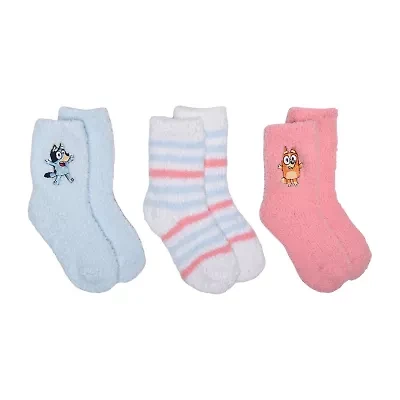 Cozy Little & Big Kid Girls 3 Pair Bluey Crew Socks